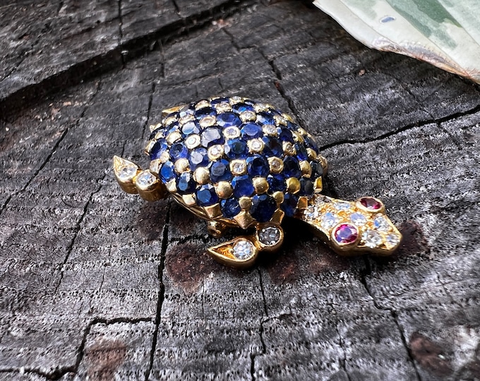 RESERVED for Carissa NFS Layaway Payment 6 Sapphire Turtle Pin, Gold Tortoise, Gold Turtle Charm, Diamond Turtle Pin