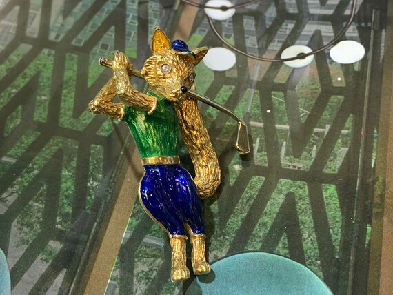 Blue Enamel Fox, Gold Enamel Fox, Gold Fox Brooch… - image 2