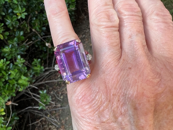 Amethyst Ring, Amethyst and Diamond Ring,  Amethy… - image 2