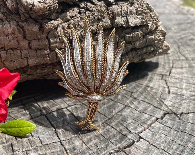 Diamond Flower Brooch, Gold Flower, Diamond Flower, Floral Brooch, Brooch Bouquet, Flower Pin, Lapel Pin, Diamond Brooch, Flower Brooch
