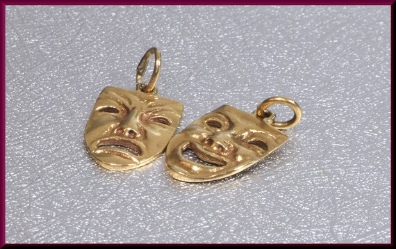 Gold Comedy Tragedy Mask Charm, Gold Theatre Charm