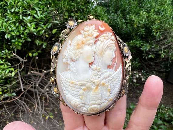 Double Face Cameo, Victorian Cameo, Conch Shell C… - image 7