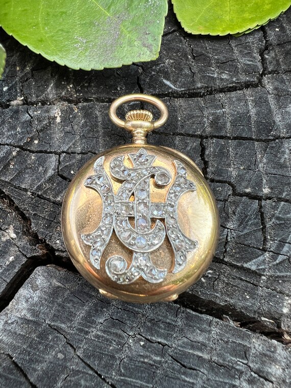 Victorian Pocket Watch, Rose Cut Diamond Watch, D… - image 8