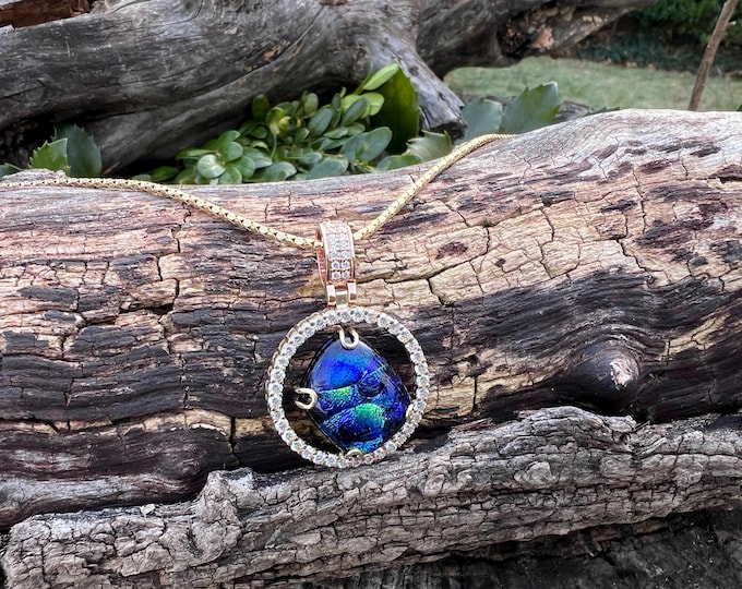 Dichroic and Diamond Pendant, Dichroic and Diamond Necklace