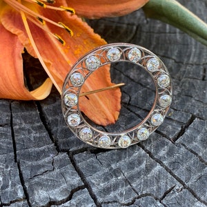 Art Deco Brooch, Deco Pin, Deco Diamond Pin, Diamond Circle Pin, Circle Pendant, Diamond Circle