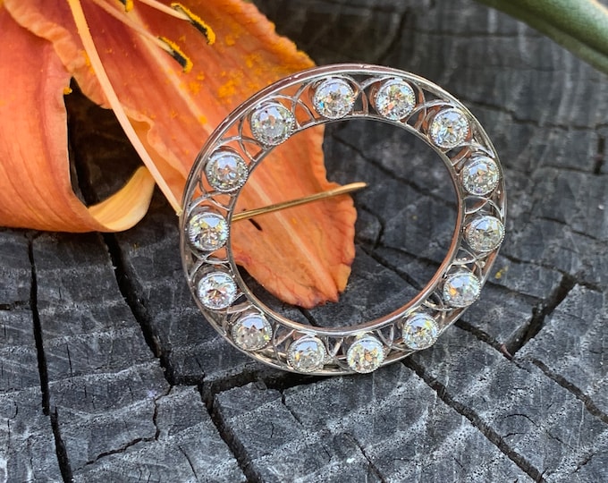 Art Deco Brooch, Deco Pin, Deco Diamond Pin, Diamond Circle Pin, Circle Pendant, Diamond Circle