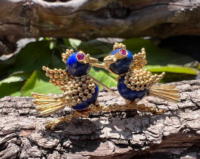 Lovebirds Brooch, Bird Brooch, Turquoise Bird Brooch, Brooch Bouquet, Bridal Brooch