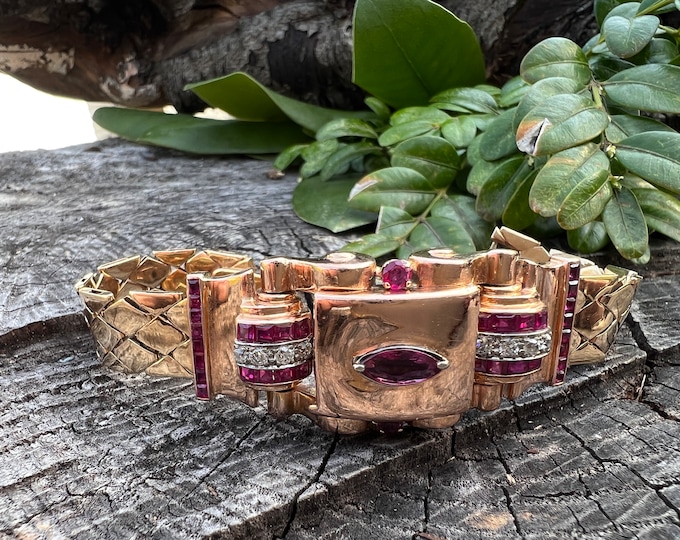 Retro Ruby Watch, Covered Watch,  Diamond Watch, Ruby Wrist Watch