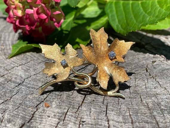 Maple Leaf Diamond Pendant, Gold Leaf Brooch, Map… - image 2