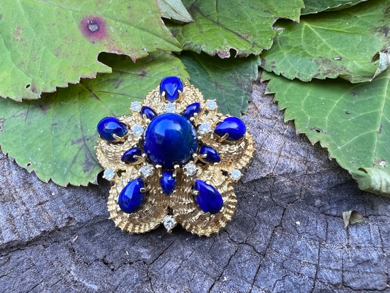 Lapis and Diamond Brooch, Gold and Lapis Brooch, … - image 10