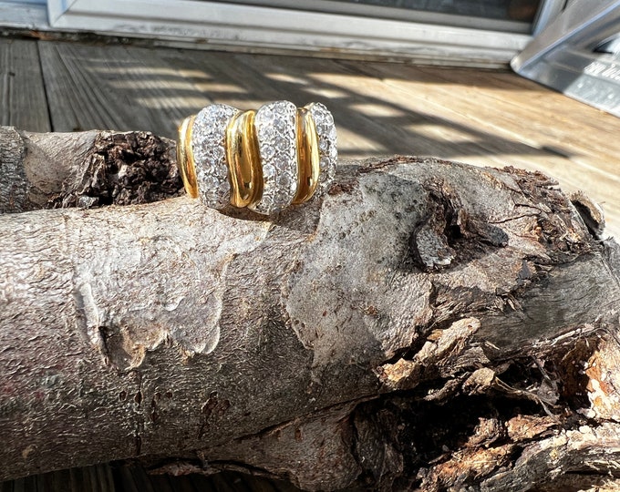 Yellow Gold and Diamond Ring, Chunky Gold Ring, Wide Diamond Band, Diamond Cocktail Ring