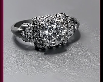Antique Diamond Engagement Ring Art Deco Diamond Engagement Ring with Old European Cut Diamond 18K White Gold Wedding Ring  - ER 413M