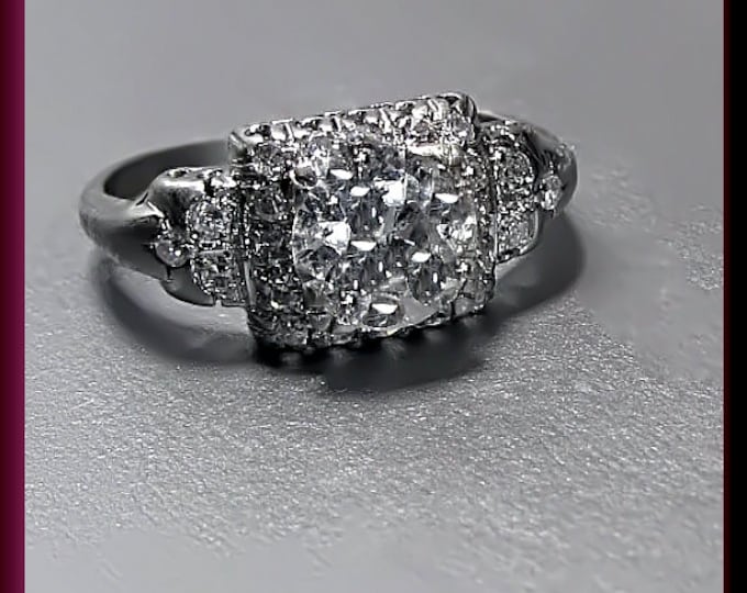 Antique Diamond Engagement Ring Art Deco Diamond Engagement Ring with Old European Cut Diamond 18K White Gold Wedding Ring  - ER 413M