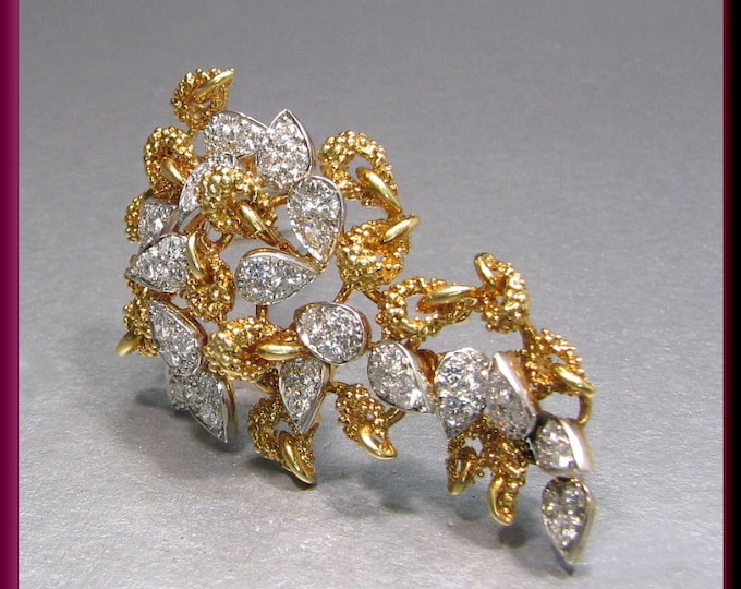 Vintage 1960's 18K Yellow Gold Diamond Abstract Leaf Pin Brooch