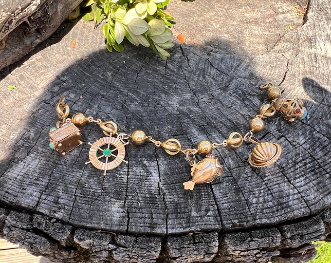 Yellow Gold Charm Bracelet,  Vintage Charm Bracelet, Large Charm Bracelet