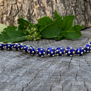 Vintage Blue Enamel and Gold Bracelet, 1960&#39;s Blue Enamel Bangle Bracelet