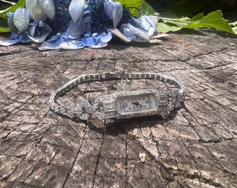 Art Deco Diamond Platinum Watch: Antique 1920s Wristwatch