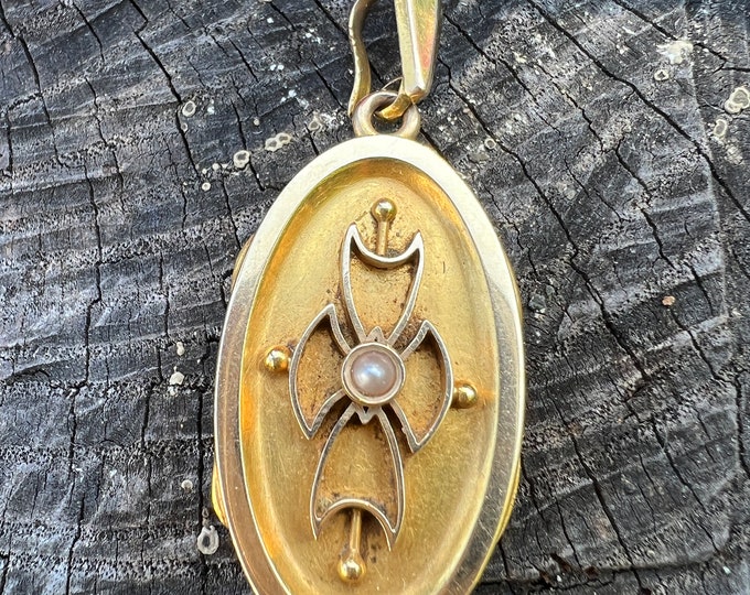 Victorian Locket, Victorian Locket Gold, Yellow Gold Locket, Pearl Locket, Steampunk Locket