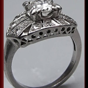 Art Deco Diamond Engagement Ring Antique Diamond Engagement Ring with Old European Cut Diamond Platinum Wedding Ring - ER 371M