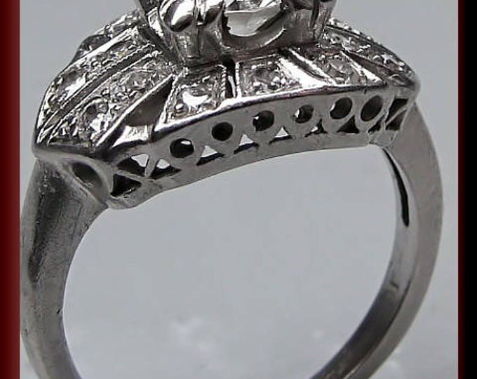 Art Deco Diamond Engagement Ring Antique Diamond Engagement Ring with Old European Cut Diamond Platinum Wedding Ring - ER 371M