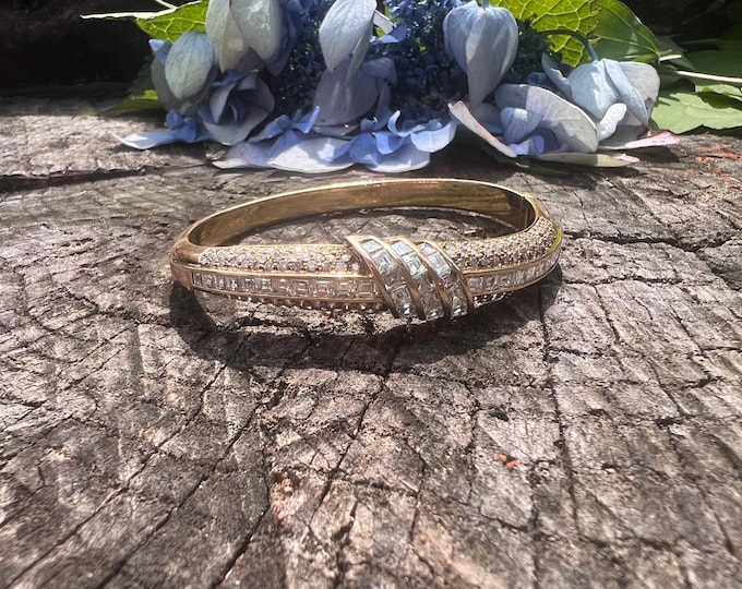 Yellow Gold and Diamond Bangle, Chunky Gold Bracelet, Wide Gold Bangle, Diamond Bangle, Diamond Bracelet