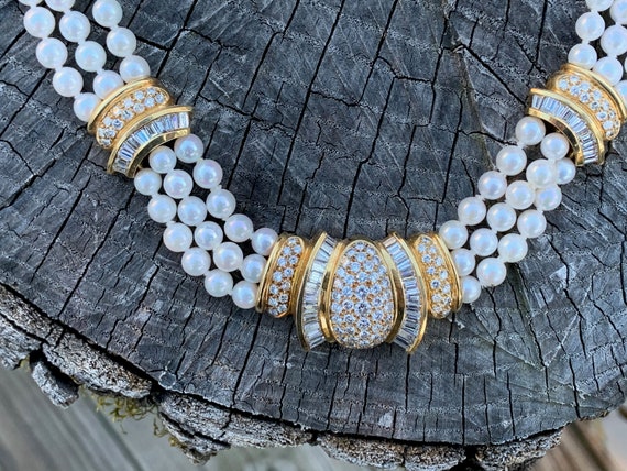 Gold Pearl Choker, Diamond and Pearl Pendant, Pea… - image 8