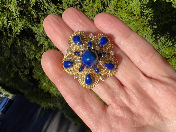 Lapis and Diamond Brooch, Gold and Lapis Brooch, … - image 8