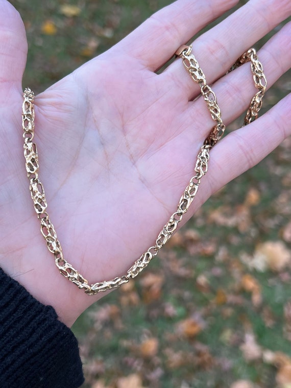 Yellow Gold Chain, Ornate Gold Chain, Long Gold C… - image 1