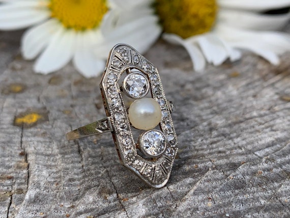 Art Deco Navette, Diamond Navette, Pearl Navette A