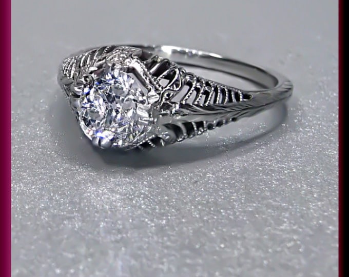 Antique Diamond Engagement Ring Art Deco Diamond Engagement Ring with Old European Cut Diamond 18K White Gold Wedding Ring - ER 446M