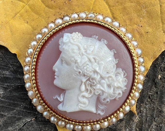Victorian Cameo, Agate Cameo, Stone Cameo, Antique Gold Cameo, Cameo Pendant