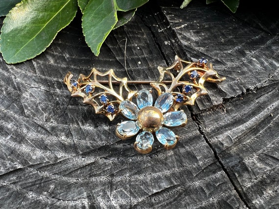 Aquamarine Brooch, Sapphire Brooch, Flower Brooch… - image 7