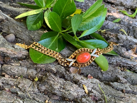 Coral and Diamond Bracelet, Gold Coral Bracelet, … - image 1