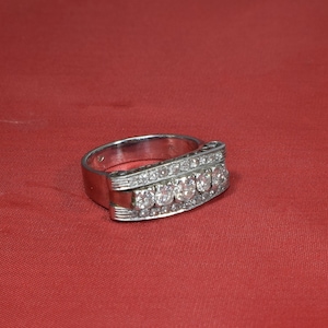 Retro White Gold Diamond Ring, Retro Wedding Band, Diamond Wedding Band, Wide Wedding Band