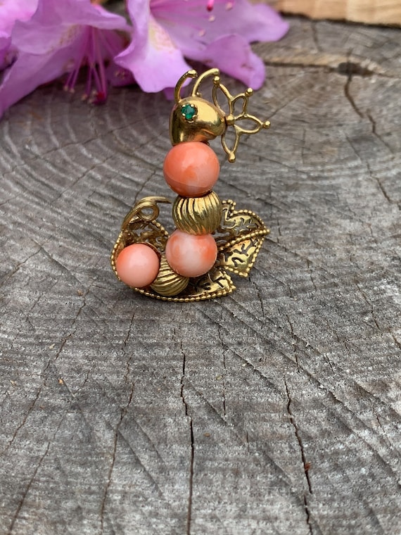 Gold and Coral Snail Brooch, Coral Snail Brooch, … - image 3