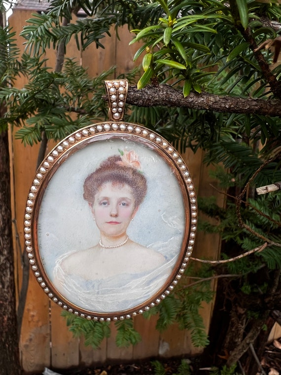 Victorian Portrait Pendant, Hand Painted Pendant,… - image 9
