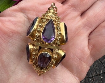 Amethyst Venetian Charm, Gold Amethyst Charm, Amethyst Charm, Amethyst Pendant, Etruscan Charm