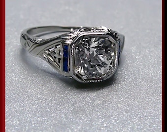 Antique Diamond Engagement Ring Art Deco Diamond Engagement Ring with Old European Cut Diamond 18K White Gold Wedding Ring - ER 394S