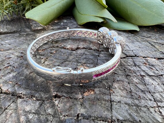 18k White Gold Diamond Ruby Bangle: Vintage Style - image 7