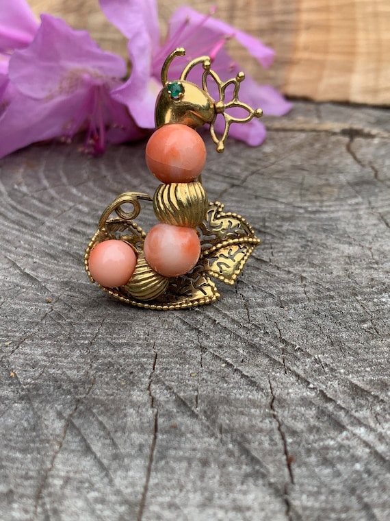Gold and Coral Snail Brooch, Coral Snail Brooch, … - image 2