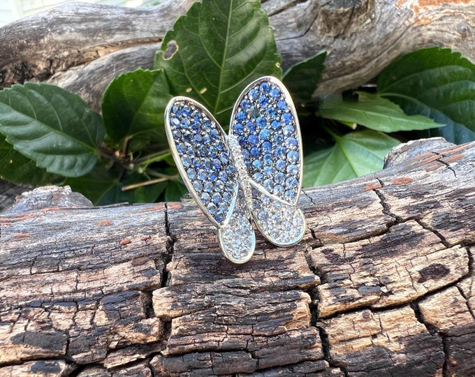 Sapphire Butterfly Ring, Diamond Butterfly Ring, Butterfly Ring, Butterfly Statement Ring