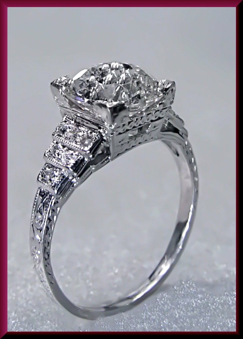 Art Deco Engagement Ring Antique Engagement Ring Statement Ring Alternative Engagement Ring Art Deco Ring Filigree Ring Platinum Dainty Ring image 2