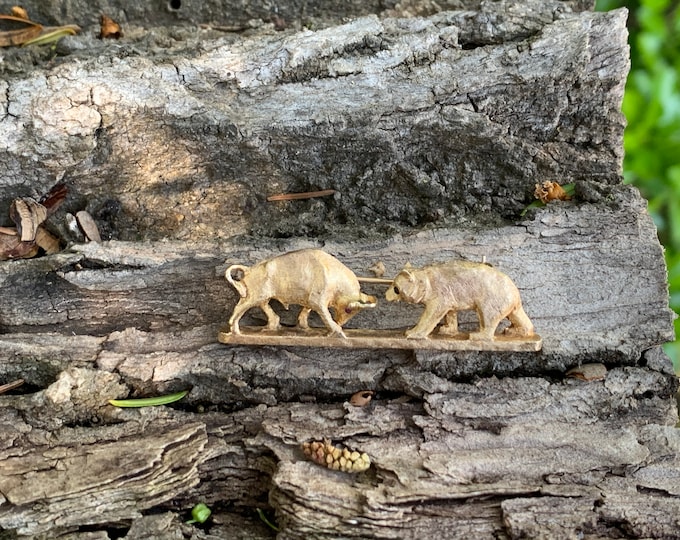 Gold Bull and Bear Brooch, Stockbroker Gift, Bull and Bear