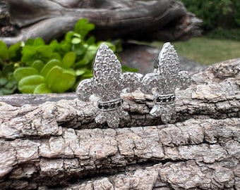 Fleur de Lis Cufflinks, Diamond Fleur de Lis Cufflinks, Grooms Gift, Wedding Cufflinks, Diamond Cufflinks