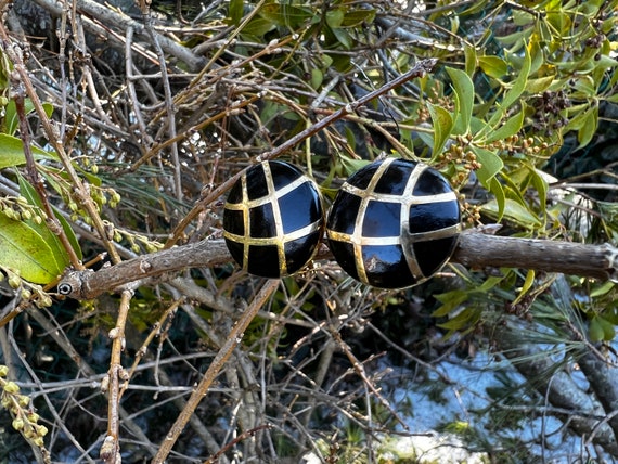 Onyx and Gold Earrings, Onyx Button Earrings View 2
