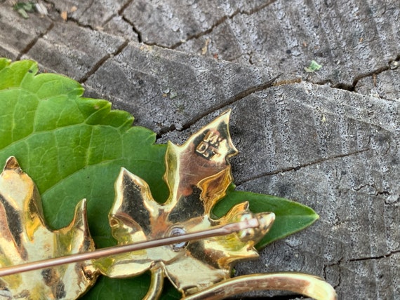 Maple Leaf Diamond Pendant, Gold Leaf Brooch, Map… - image 6