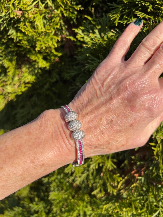 18k White Gold Diamond Ruby Bangle: Vintage Style - image 10