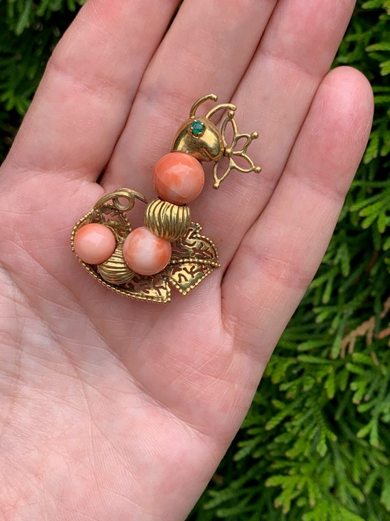 Gold and Coral Snail Brooch, Coral Snail Brooch, … - image 9