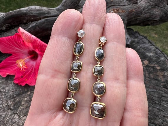 Black Diamond Dangle Earring, Diamond Dangle Earr… - image 3