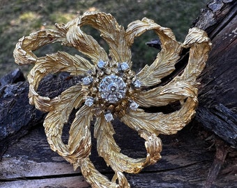 Diamond Flower Brooch, Diamond Spray Pin, Gold Flower, Diamond Flower, Floral Brooch, Brooch Bouquet, Flower Pin
